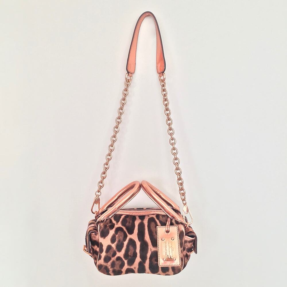 Vintage Dolce & Gabbana Leopard Calf Hair Miss Double Rose Gold Satchel